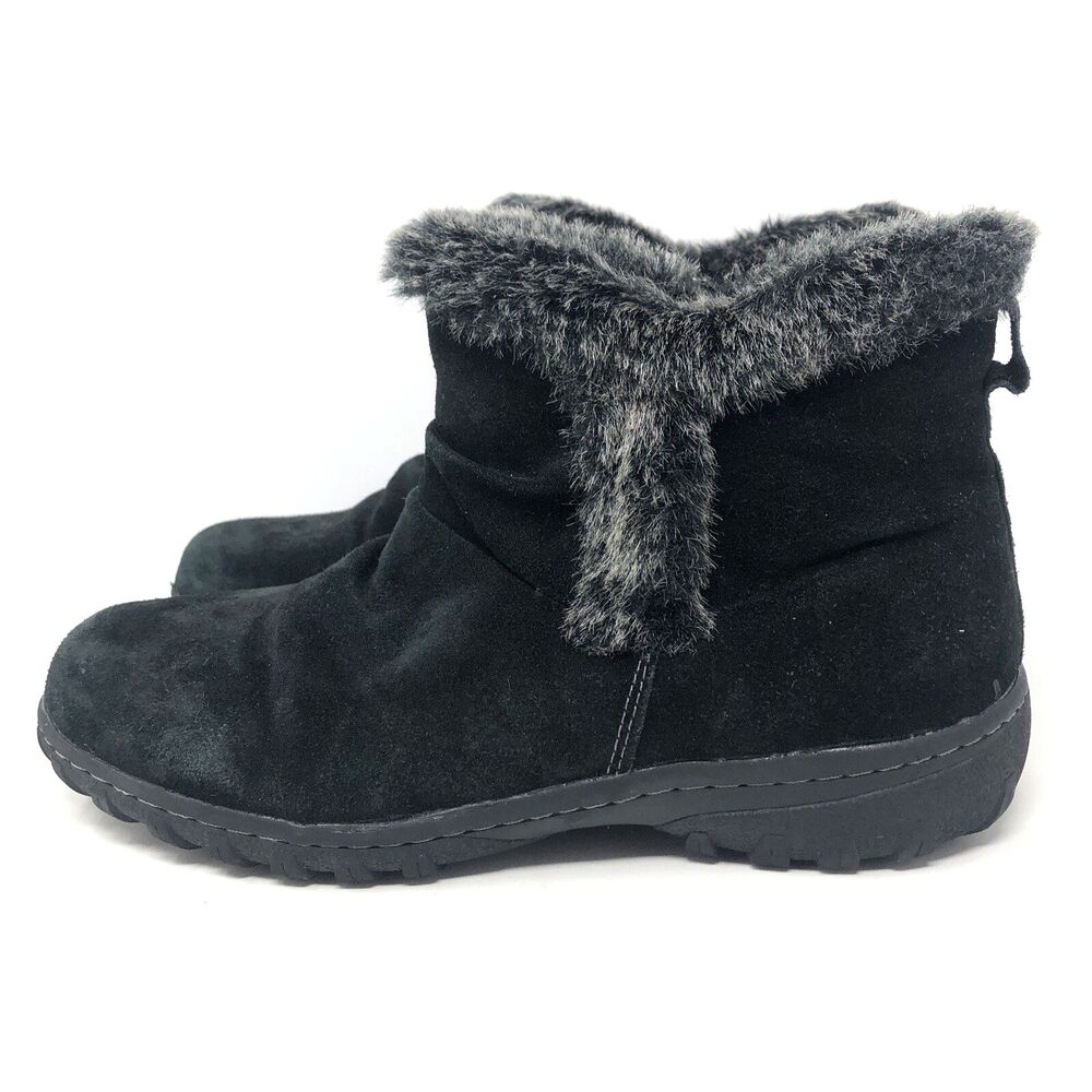 Khombu Bonnie Suede All Weather Ankle Boots Womens 10 Black Faux Fur Shearling